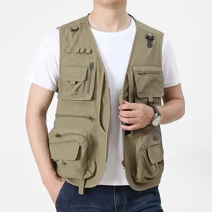 Veste tactique pêche homme 14 poches - Veste cargo mesh été pour randonnée et photographie 7XL