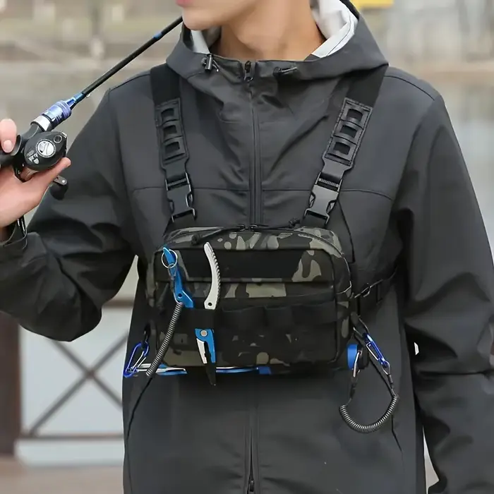 Sac de pêche polyvalent ceinture poitrine homme camouflage pour leurres et accessoires de pêche