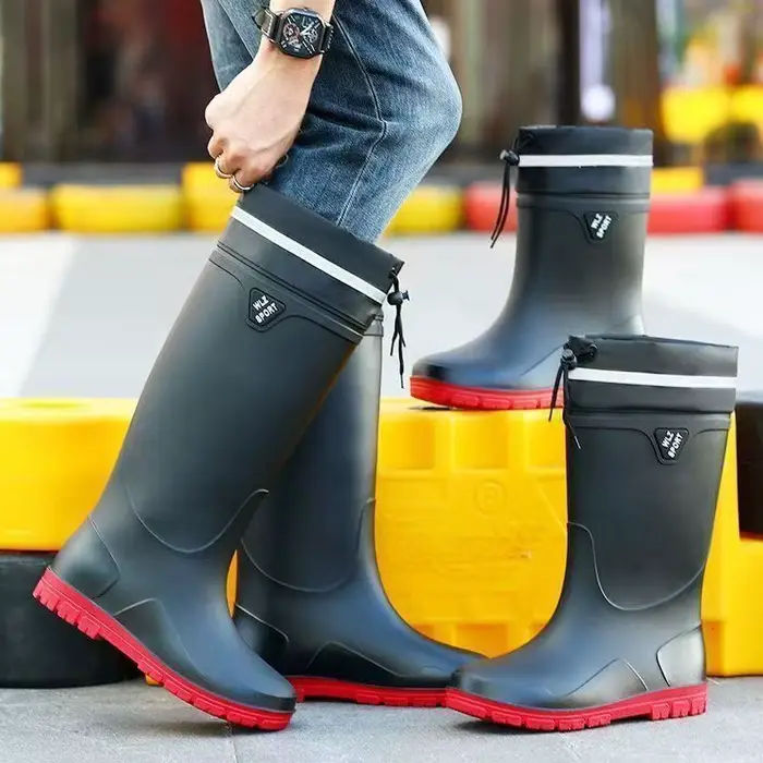 Bottes de pêche mi-mollet épaisses imperméables - Chaussures extérieur antidérapantes PVC bout rond