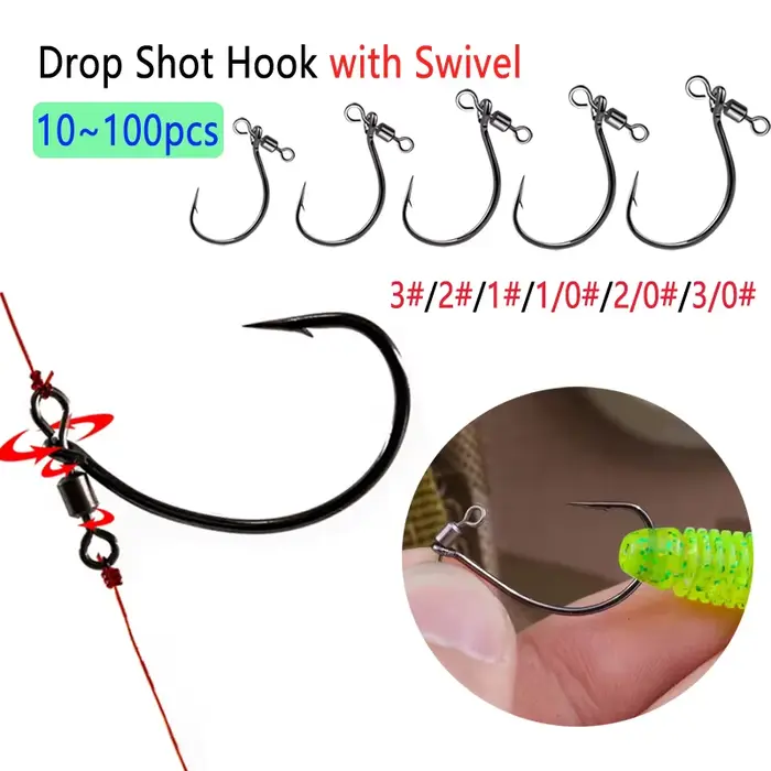 Kit Drop Shot avec Hameçons à Pivot Rapide 10 à 100 Pièces, Hameçon Acier Haut Carbone