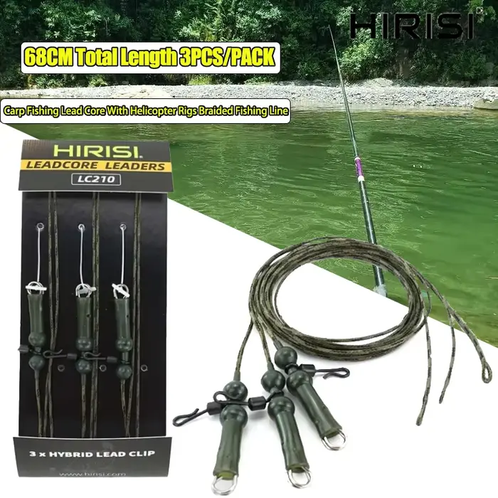 Kit pêche carpe HIRISI 3 hélices avec ligne tressée et plombée 68cm pour montage helicopter rig