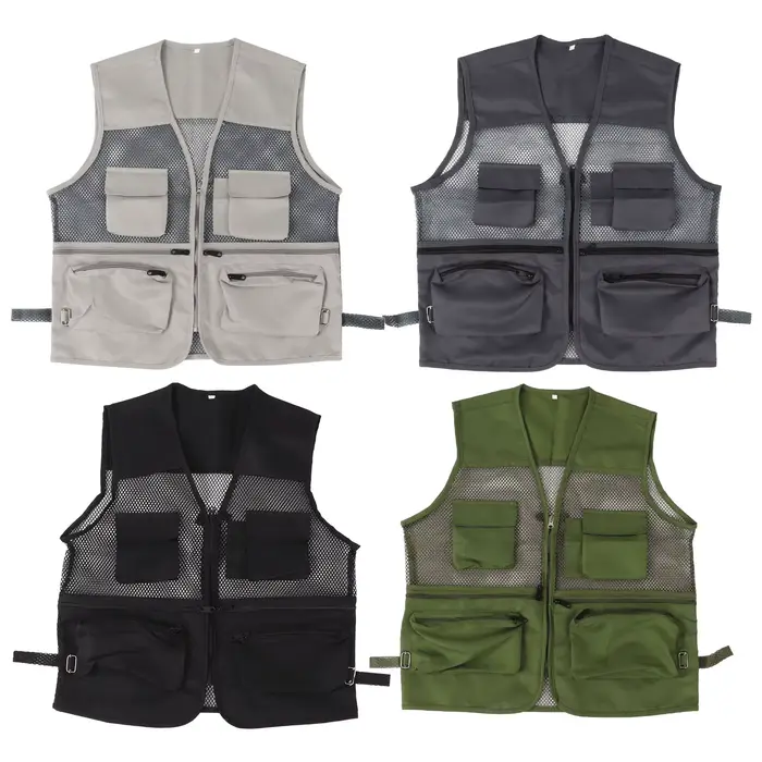 Veste de pêche militaire respirante avec multiples poches pour activités de plein air