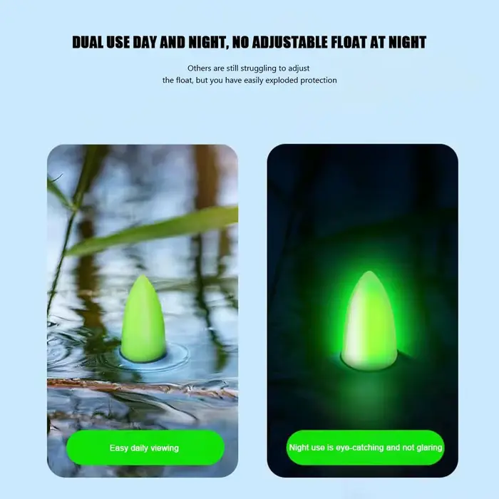 Flotteur électronique LED vert pour pêche rocheuse - tube coulissant avec batterie 311 et queue courte