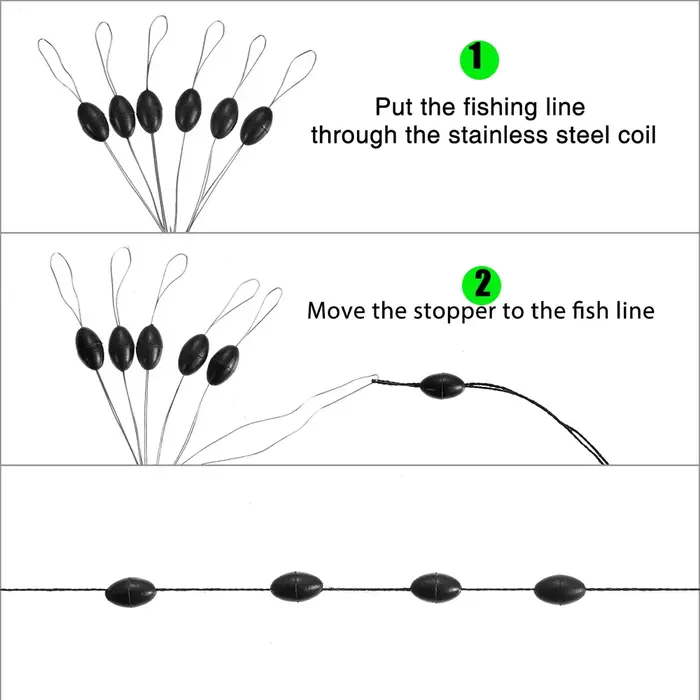 Flotteurs pêche ovale 60 pièces stoppers caoutchouc noir espace beans pour catfish et ligne