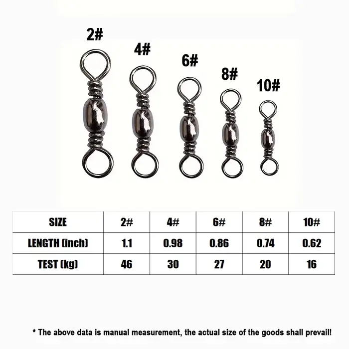 200 pièces émerillons roulants pêche avec agrafe Goture, acier inoxydable 16-46kg pour ligne et leurres