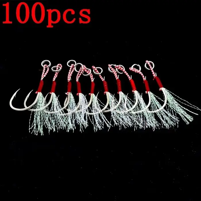 Hameçons assistés à plume pour slow jigging, 20 à 100 pièces, acier haute carbone pour la pêche