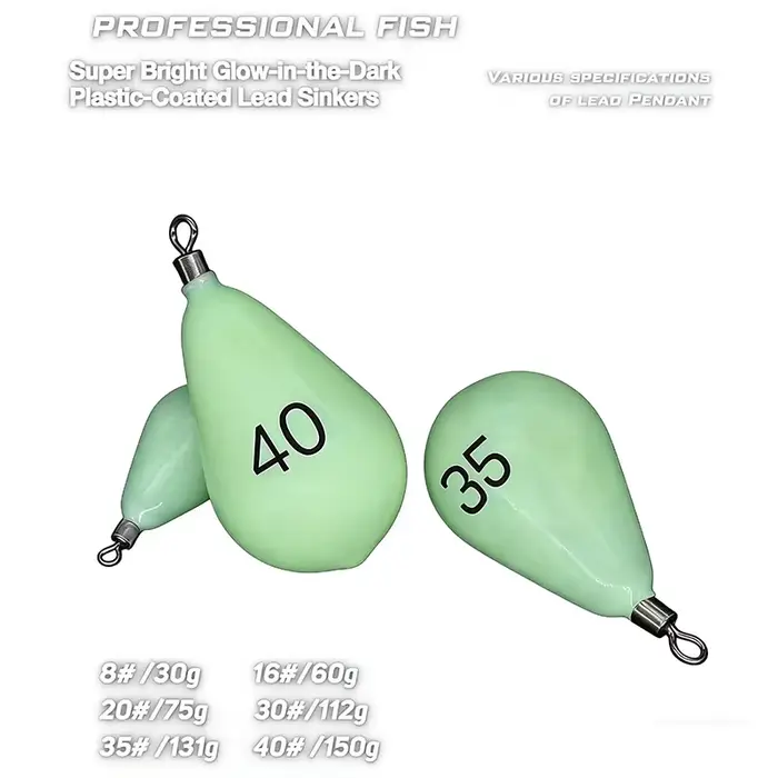 Plomb de pêche lumineux larme avec émerillon 30g-150g lest vert rapide pour pêche de nuit