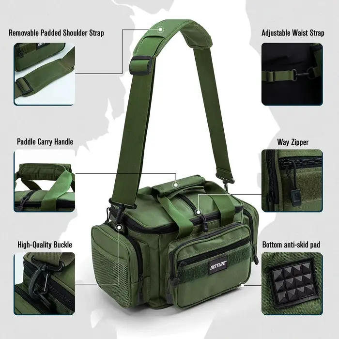 Sac de pêche Goture 38x23x19cm en oxford 600D haute capacité pour matériel de pêche