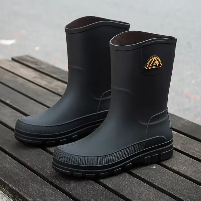 Bottes de pluie homme doublées polaire anti-dérapantes étanches faciles à enfiler PVC