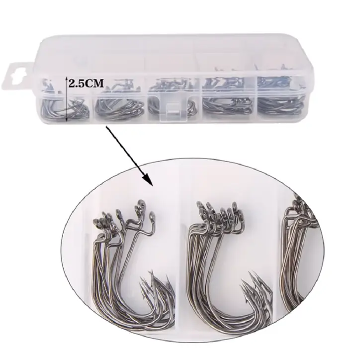 50PCS hameçons crank set 8#-3/0 pour leurres souples vers large gap offset pêche brochet carpe