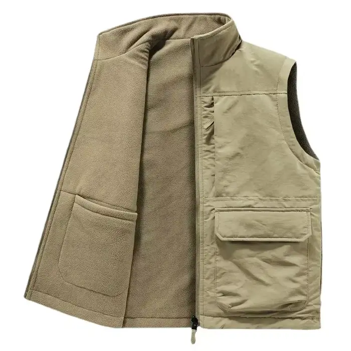 Veston réversible sans manches pour hommes - Veste d'hiver épaisse en polaire cargo coupe-vent mode travail