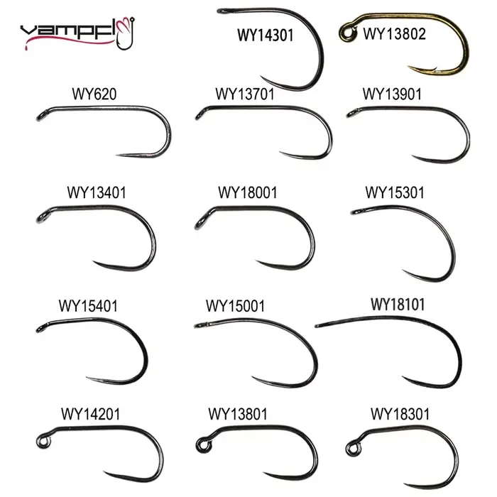 Lot de 50 hameçons Vampfly pour montage de mouches de pêche, nymphes, pupes et œufs, avec