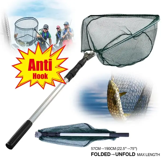 Filet épuisette télescopique 190cm pliable pour pêche carpe truite mer mouche