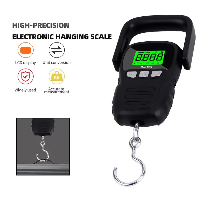 Pèse-bagages électronique 50kg 5g avec mètre ruban intégré pour pêche pesée poissons et bagages