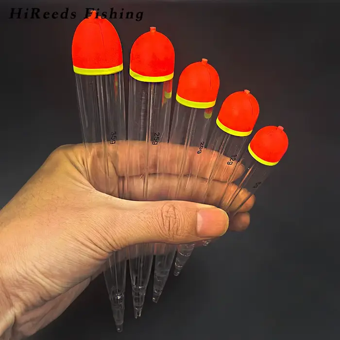 6 flotteurs pêche à la mouche transparents à accents orange pour truite et saumon, bouchons verticaux haute visibilité