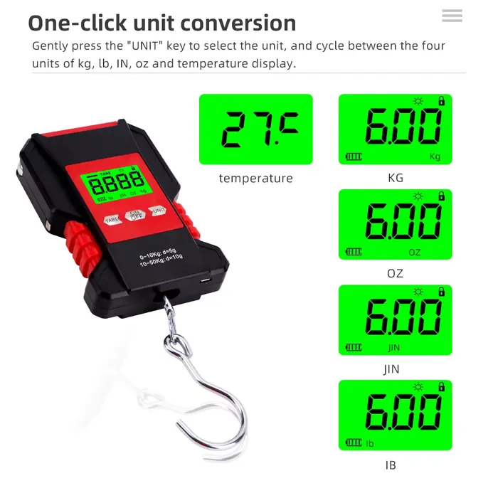 Balance pêche accroche 50kg/5g portable étanche avec rétractable 150cm et rétroéclairage