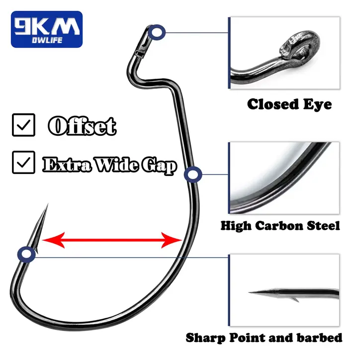 Hameçons Wide Gap Offset EWG pour vers souples - Texas Rig et pêche à la carpe