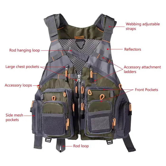 Veste de pêche respirante et ajustable pour la pêche à la mouche, le surfcasting et les sports nautiques