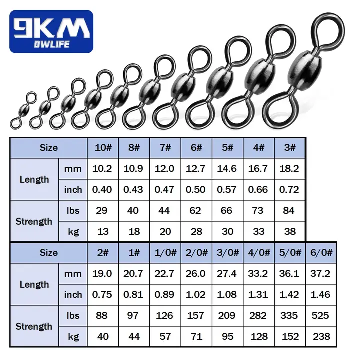 Émerillons Crane 50~200pcs inox et laiton pour pêche mer - Connecteurs ligne rotation anti-torsion
