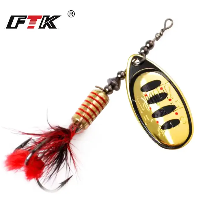 Leurre métal spinner cuillère dur FTK 7.5g 12g 17.5g avec plumes pour pêche du brochet et