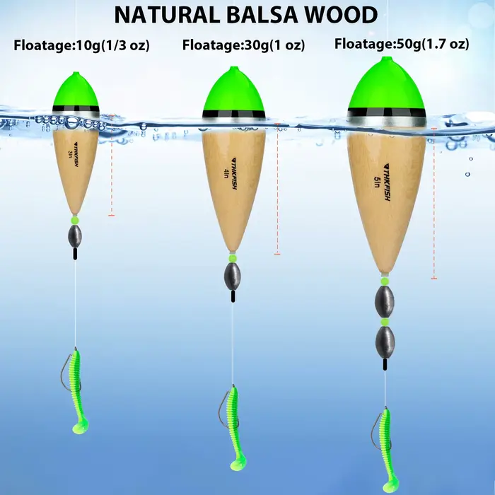 4 flotteurs coulissants THKFISH 5 pouces pour black-bass et perche - Bobbers en bois pour pêche