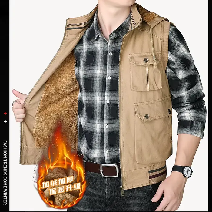 Gilet homme chaud en laine de mouton - Veste sans manches épaisse pour pêche hivernale et outdoor