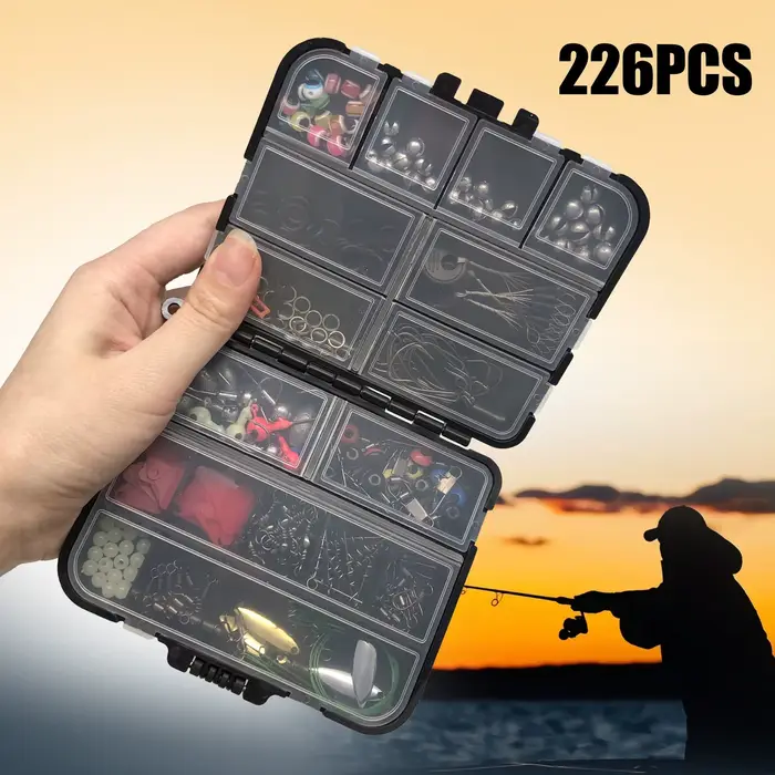 Kit de pêche professionnel 170 à 410 pièces avec boîte à accessoires, hameçons et plombs pour
