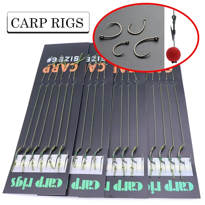 6 hair rigs carpe pré-montés avec hameçon acier allié et ligne tressée pour méthode feeder - Accessoires