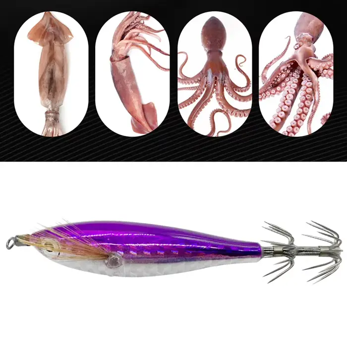 Leurre poulpe et calmar lumineux avec hameçon intégré - appât céphalopodes pour pêche en mer