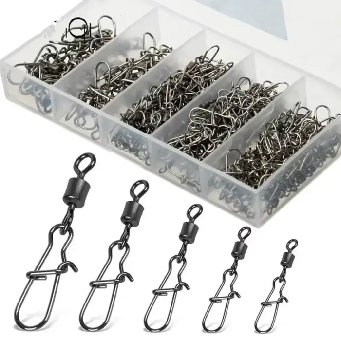 Lot de 50 émerillons roulements à billes acier inoxydable avec clip et hameçon pour leurres de