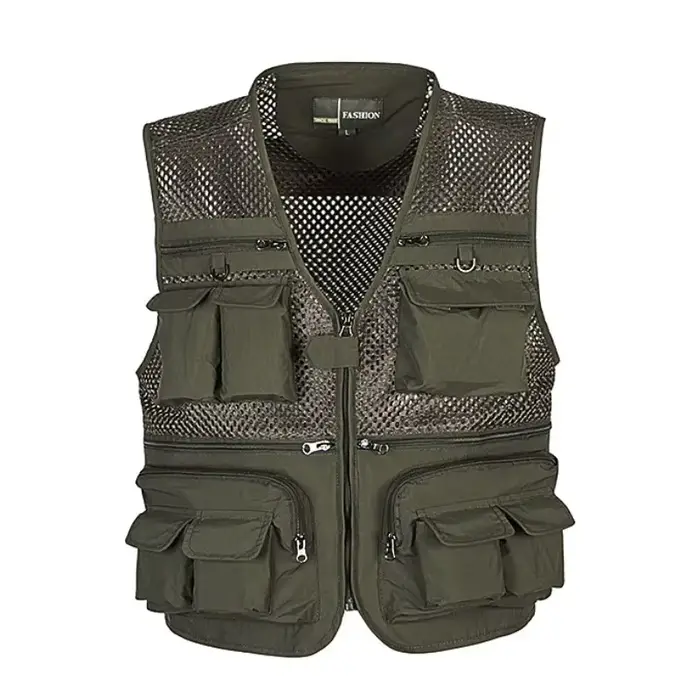 Gilet pêche grande taille mesh respirant multi-poches cargo séchage rapide pêche sportive été