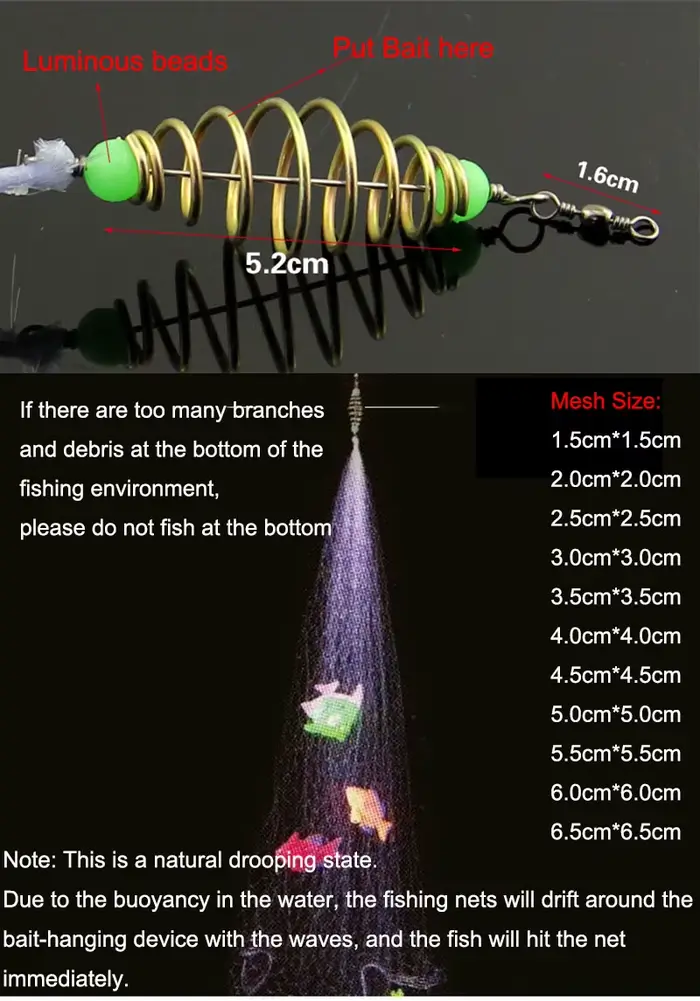 Filet appât nylon pliant perles lumineuses pêche nocturne bancs poissons trappes extérieures capture