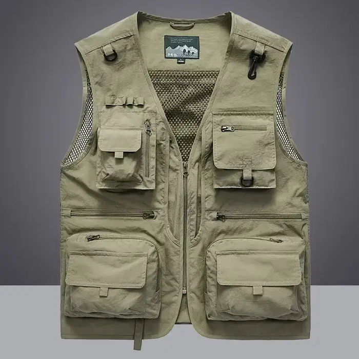 Veste photographe pêche multi-poches - Veste déchargement sans manches maille outils 6XL