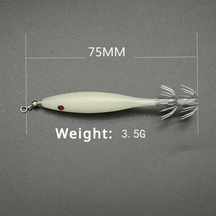 Hameçons leurre calamar 5 pièces lumineux 3.5g appât crevette simulée pour pêche au leurre