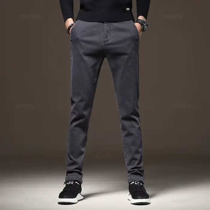 Pantalon cargo stretch MINGYU homme - Coupe slim coton épais pêche automne hiver
