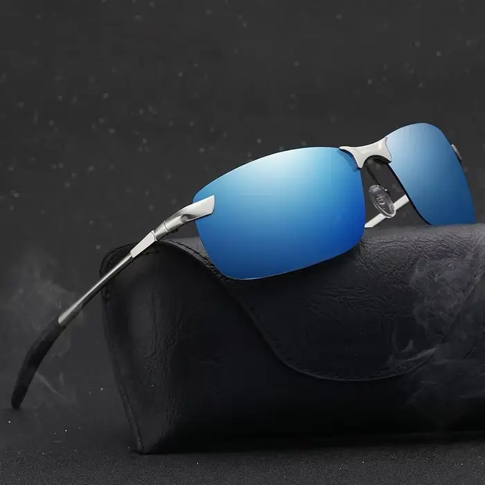 Lunettes de soleil métal polarisées demi-monture pêche rétro - Design luxe UV400 homme