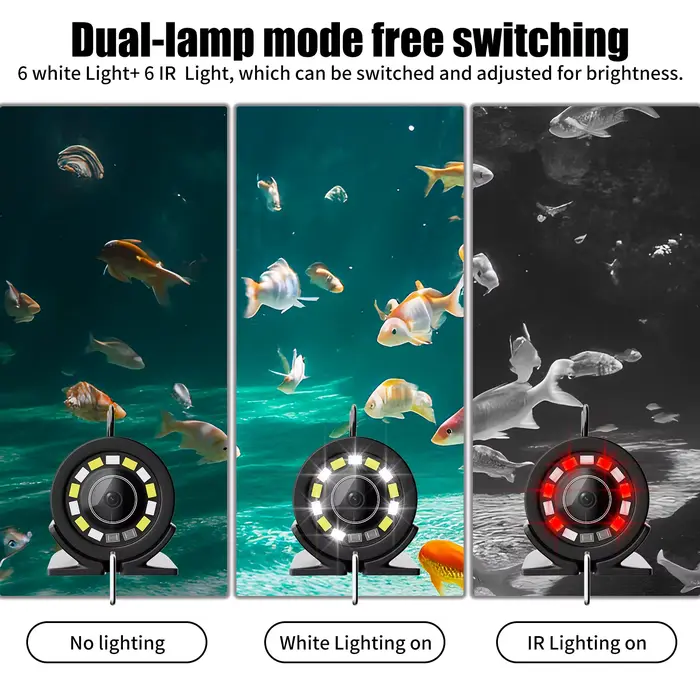 Caméra sous-marine de pêche 7 pouces 1200TVL avec LEDs blancs et infrarouges pour glace, mer, rivière
