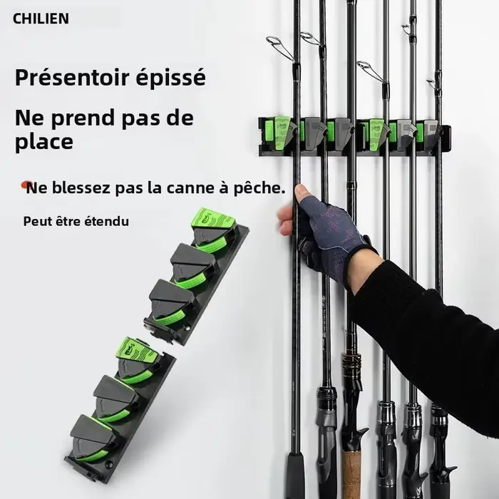 Support de canne à pêche mural LINNHUE 3 trous avec adhésif 3M pour rangement vertical et affichage