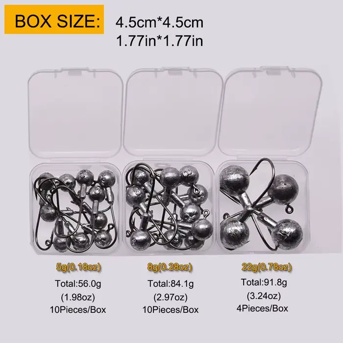 Têtes de jigging plombées rondes 1g à 20g pour leurres souples, hameçons pour crankbait et pêche verticale