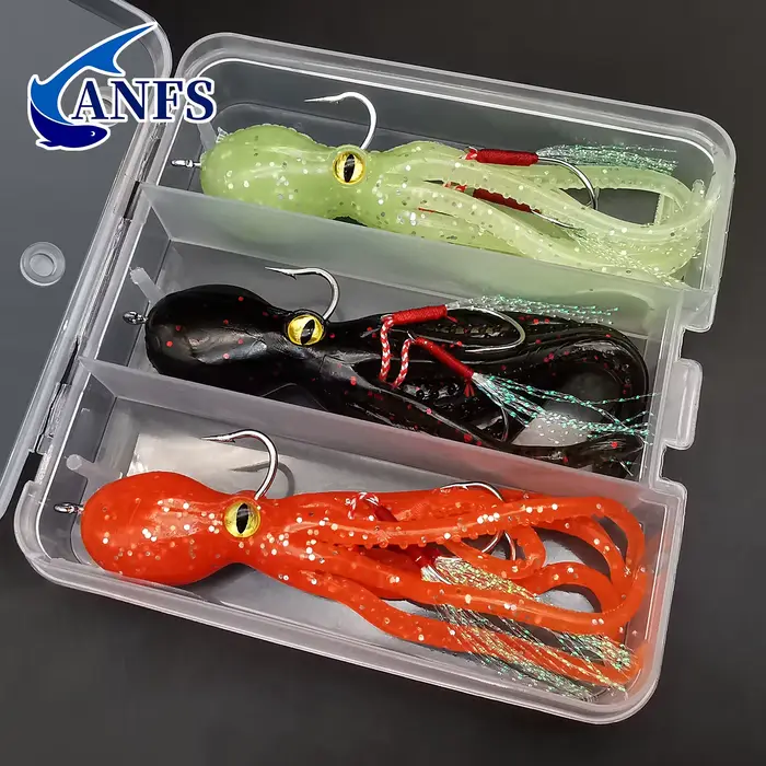 Leurre souple calamar phosphorescent ANFS - Jig plombé robuste pour pêche au trolling du saumon, de