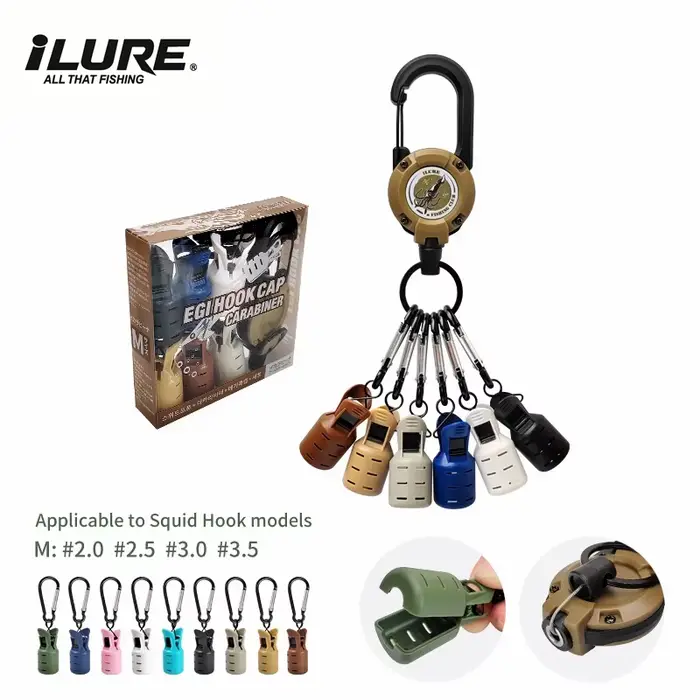 Protège-leurres pour leurres à calmar taille M avec attache rétractable et mousqueton pratique