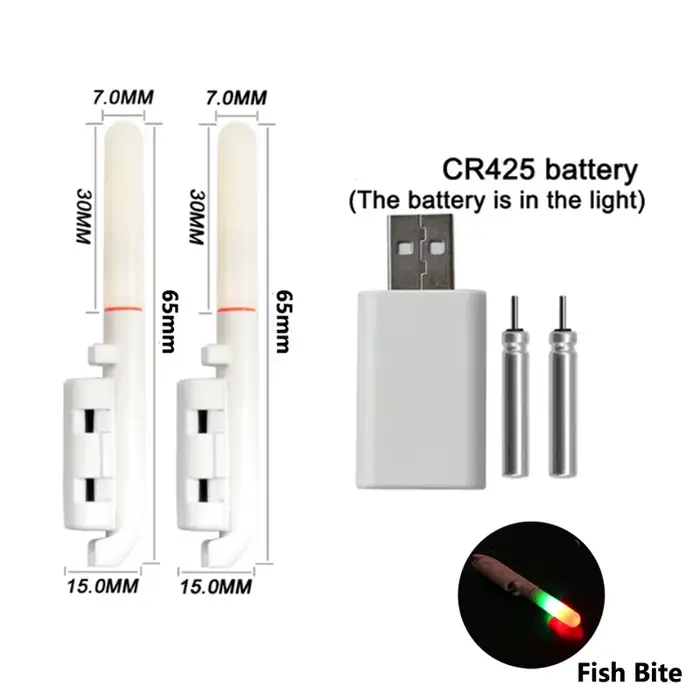 Canne électronique pêche lumière rouge clignotante batterie CR425 recharge USB nuit
