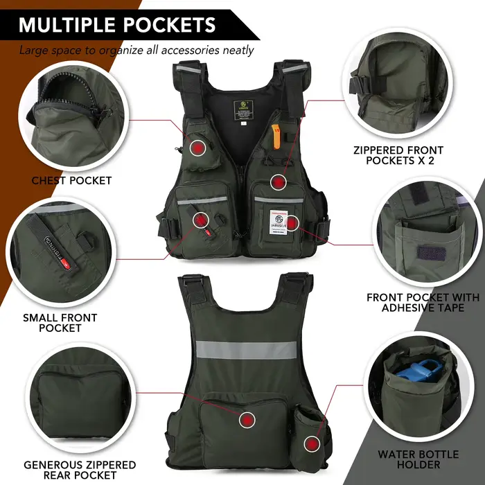 Veste de pêche professionnelle 2023 homme, imperméable avec multiples poches et flottabilité ajustable