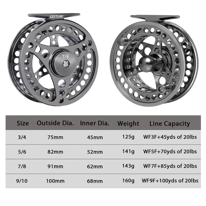 Moulinet de pêche à la mouche Goture CNC aluminium 2+1BB pour truite carpe soie 3/4 à 9/10 manivelle gauche droite