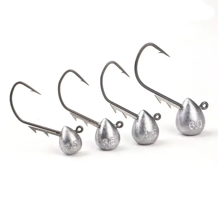 Lot de 5 hameçons jig tête exposée 2.5g à 6g pour leurre souple truite et sébaste,