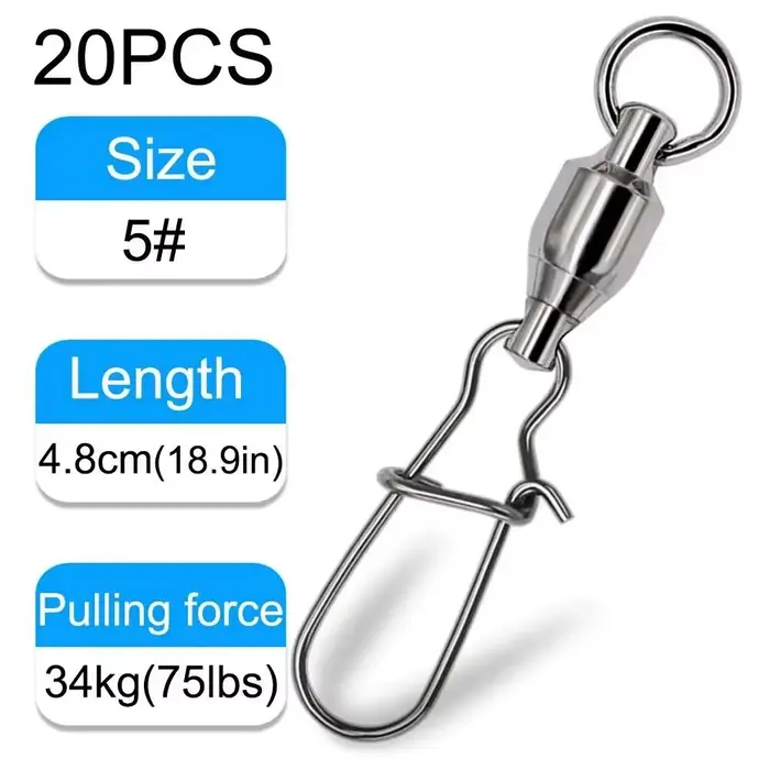 Kit 20PCS connecteur swivel snap à bille - Anneau roulant cross lock pour ligne leurre pêche