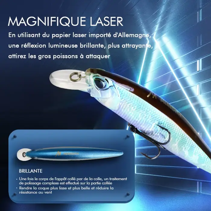 Leurre de pêche flottant MEREDITH JERK MINNOW 100F 14g, leurre dur minnow professionnel pour pêche en
