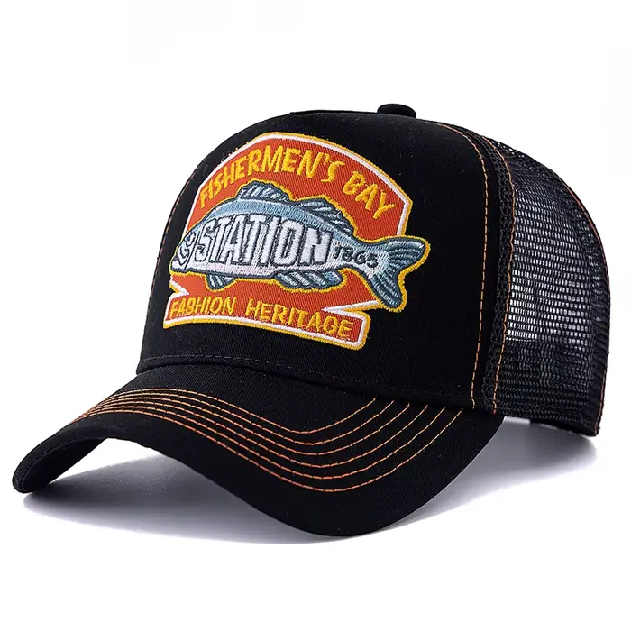 Casquette trucker pêche mesh respirante - Grand logo poisson pêcheur sportif été snapback