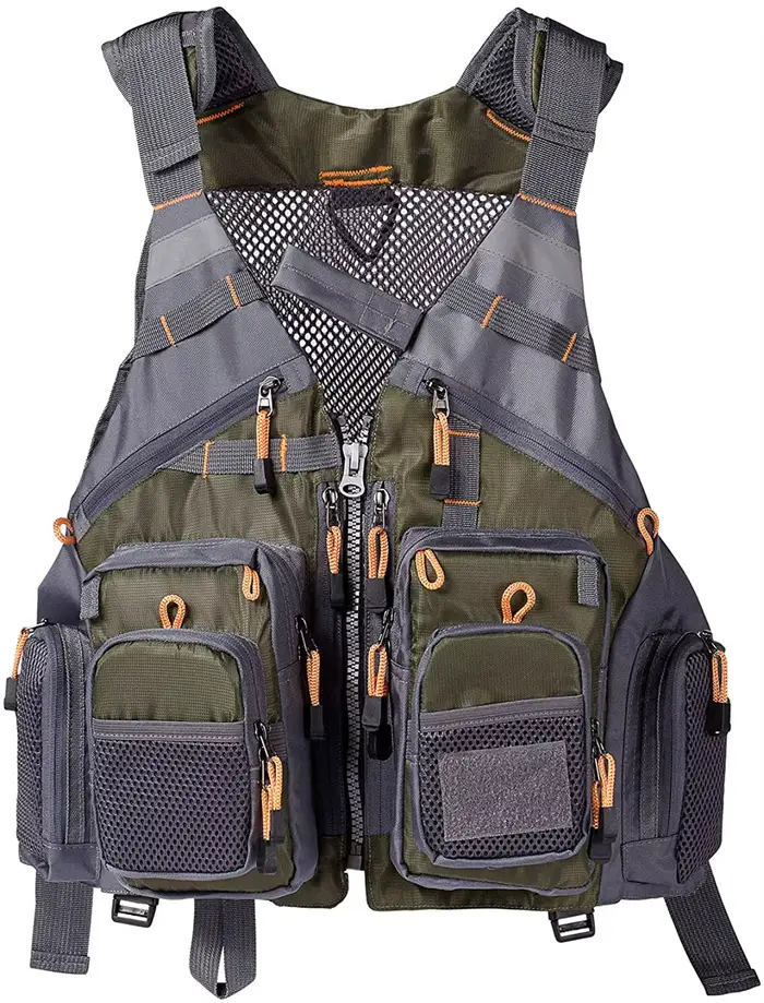 Veste de pêche respirante légère ajustable avec rangements pour matériel de pêche sportive