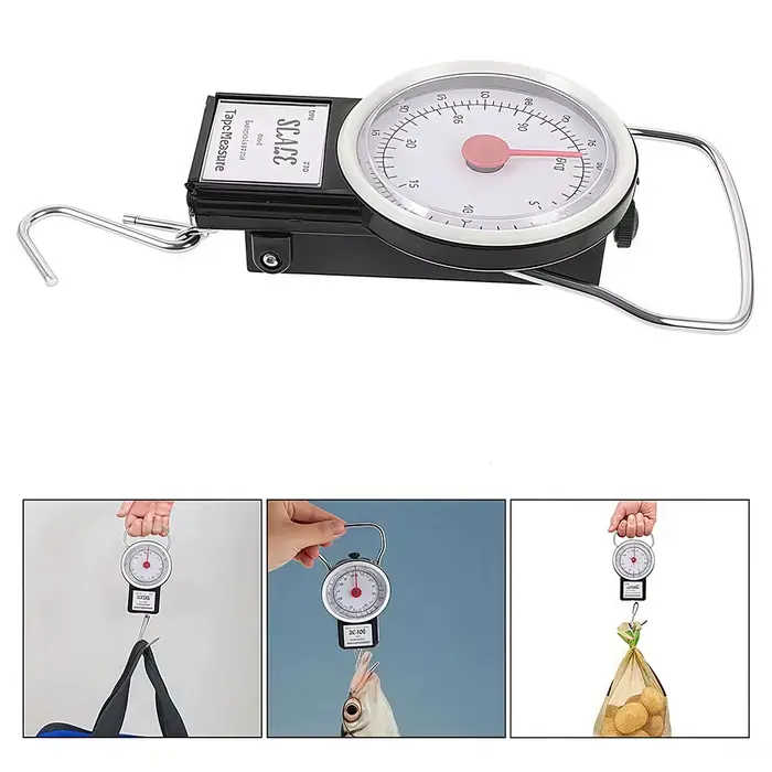 Balance pêche portative Limnoid avec mètre ruban intégré 35kg - Outil pesée léger pour pêche, bagages, courses